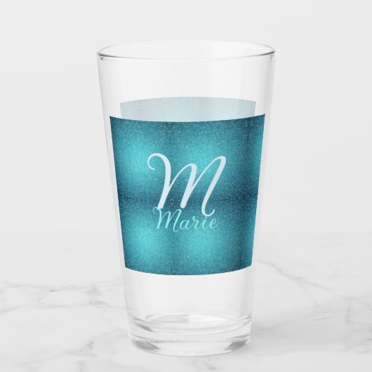 Türkisfarbene aquamarine Aqua-Monogramm Zusatz von Glas (Vorderseite)