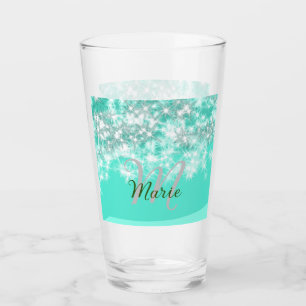 Türkisfarbene aquamarine Aqua-Monogramm Zusatz von Glas