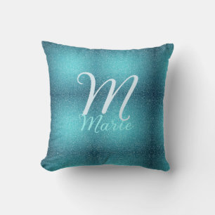 Türkisfarbene aquamarine Aqua-Monogramm Zusatz von Kissen
