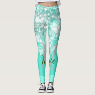Türkisfarbene aquamarine Aqua-Monogramm Zusatz von Leggings