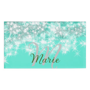 Türkisfarbene aquamarine Aqua-Monogramm Zusatz von Namenschild