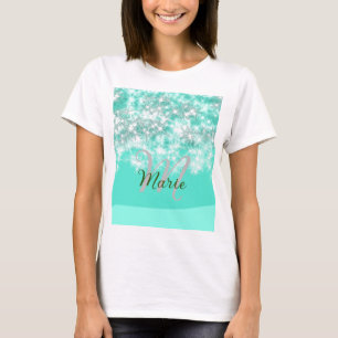 Türkisfarbene aquamarine Aqua-Monogramm Zusatz von T-Shirt