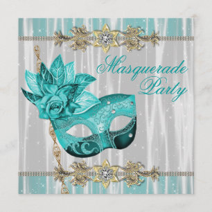 Türkisfarbene Aquamarine Blaue Masquerade Party Ei Einladung