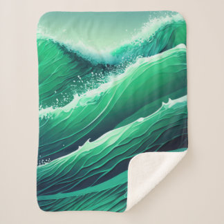 Türkisfarbene, aquamarine, blaue Ozeanwellen Sherpadecke