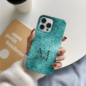 Türkisfarbene Aquamarine Glitzer-Sparkone-Monogram Case-Mate iPhone Hülle