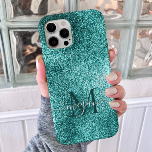 Türkisfarbene Aquamarine Glitzer-Sparkone-Monogram Case-Mate iPhone Hülle