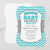Türkisfarbene Aquamarine Graue Zickzack Kinderdusc Einladung (Vorne/Hinten)