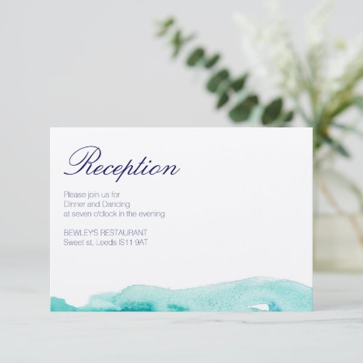 Türkisfarbene Aquamarine Hochzeitskarte Begleitkarte (Stehend Vorderseite)