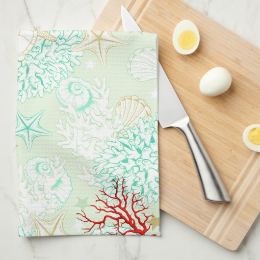 Türkisfarbene aquamarine Seesellkoralle im Strands Geschirrtuch (Viertel Falte)