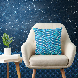 Türkisfarbene Aquamarine und blaue Wirble Wirbel Kissen