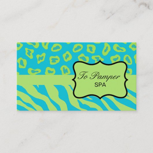 Türkisfarbene Aquamarine und grüne Zebra & Geparde Visitenkarte (Vorderseite)