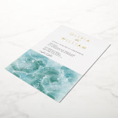 Türkisfarbene Aquamarine Waves Beach Hochzeitsfoil Folieneinladung (Gedreht)