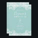 Türkisfarbene Aquamarine weiße Spitze Elegant Swee Einladung<br><div class="desc">Anpassen für jedes Ereignis</div>