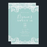 Türkisfarbene Aquamarine weiße Spitze Elegant Swee Einladung<br><div class="desc">Anpassen für jedes Ereignis</div>