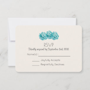 Türkisfarbene Aquarell-Rosen Hochzeits-RSVP Einladung