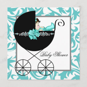 Türkisfarbene Baby-Kinderwagen-Baby-Shower-Einladu Einladung