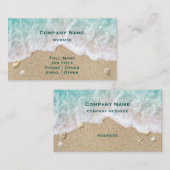 Türkisfarbene Beach Waves & Sand Business Card Visitenkarte (Vorne/Hinten)