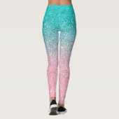 Türkisfarbene bis rosa Ober-Glitzer-Textur Leggings (Rückseite)
