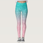 Türkisfarbene bis rosa Ober-Glitzer-Textur Leggings (Vorderseite)