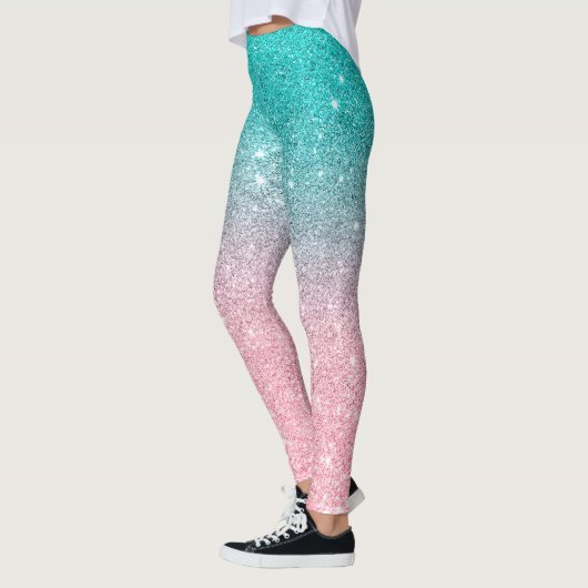 Türkisfarbene bis rosa Ober-Glitzer-Textur Leggings (Links)