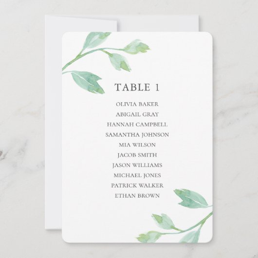 Türkisfarbene Blätter. Hochzeitstabelle Einladung (Vorderseite)