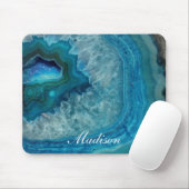 Türkisfarbene Blaue Achat-Geode-Monogramm-Name Mousepad (Mit Mouse)