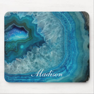 Türkisfarbene Blaue Achat-Geode-Monogramm-Name Mousepad