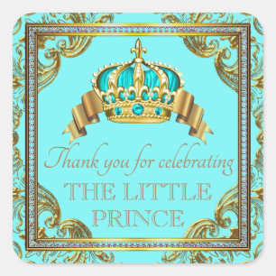 Türkisfarbene Blaue Gold Prinz Baby Shower Aufkleb Quadratischer Aufkleber