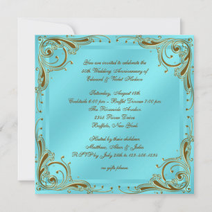 Türkisfarbene Blaue Goldene 50. Hochzeitstag Party Einladung