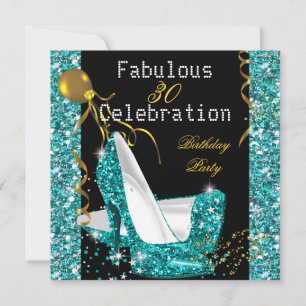 Türkisfarbene, blaue, goldene Glitter-High-Heels-B Einladung