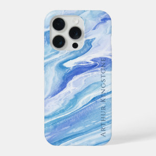 Türkisfarbene Blaue Meereslandschaft Marmor Anpass iPhone 15 Pro Hülle