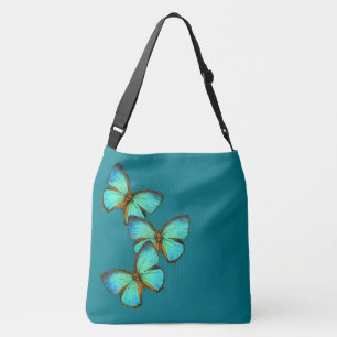 Türkisfarbene Blaue Schmetterlinge Wildlife-Tasche Tragetaschen Mit Langen Trägern