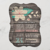 Türkisfarbene Blume auf rustikalem Brautparty Einladung (Vorne/Hinten)