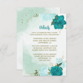 türkisfarbene Blume, grüne Blätter Begleitkarte (Vorne/Hinten)