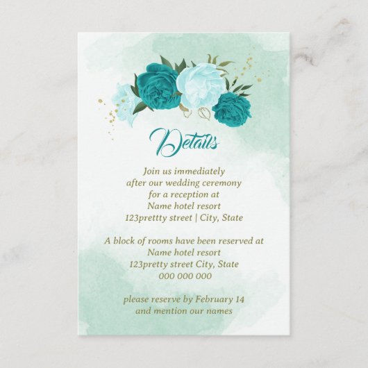 türkisfarbene Blume, grüne Blätter Begleitkarte (Vorderseite)