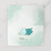 türkisfarbene Blume, grüne Blätter Platzkarte (Außenseite Aufgefaltet)