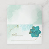 türkisfarbene Blume, grüne Blätter Platzkarte (Außenseite Aufgefaltet)