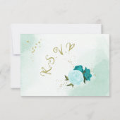 türkisfarbene Blume, grüne Blätter RSVP Karte (Rückseite)