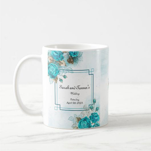 Türkisfarbene Blume Hochzeit Tasse (Links)