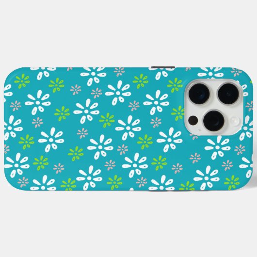 Türkisfarbene Blume Muster iPhone 15 Pro Max Case (Rückseite (Horizontal))