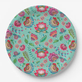 türkisfarbene Blume Pappteller (Vorderseite)