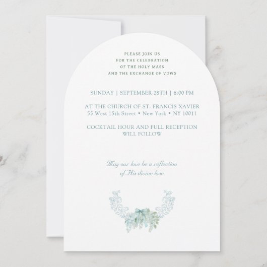 Türkisfarbene Blume Wappen Monogramm katholische H Einladung (Rückseite)