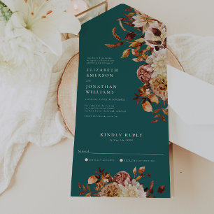 Türkisfarbene Blumen-Hochzeit Alles-in-einem-Einla All In One Einladung