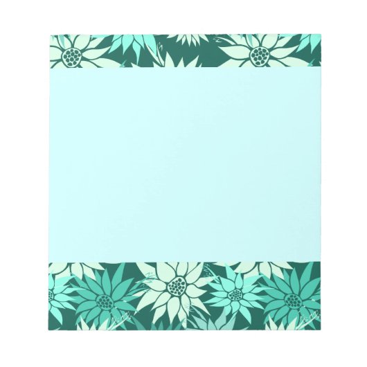 Türkisfarbene Blumen Notizblock (Vorderseite)