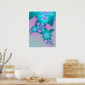 Türkisfarbene Blumen Poster (Küche)