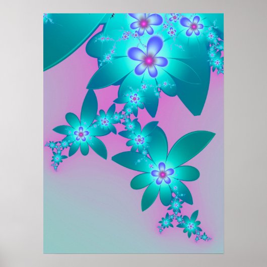 Türkisfarbene Blumen Poster (Vorne)