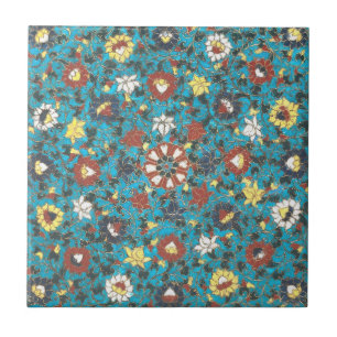 Türkisfarbene Blumen Vintage Chinesisch abgenutzt Fliese