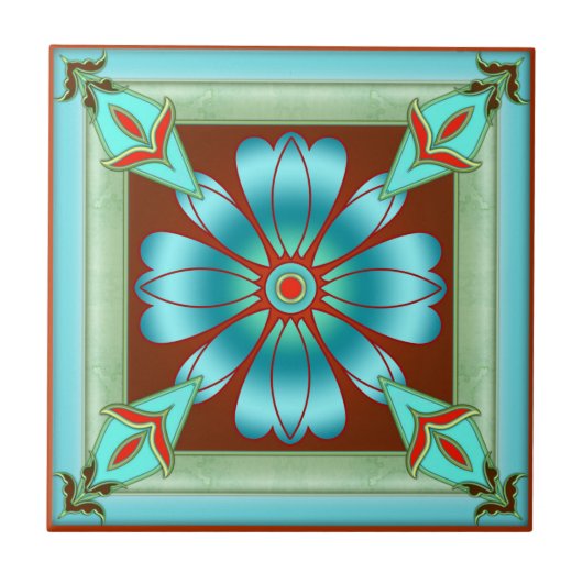 Türkisfarbene Blumenküche oder Badezimmer Tile Fliese (Vorderseite)