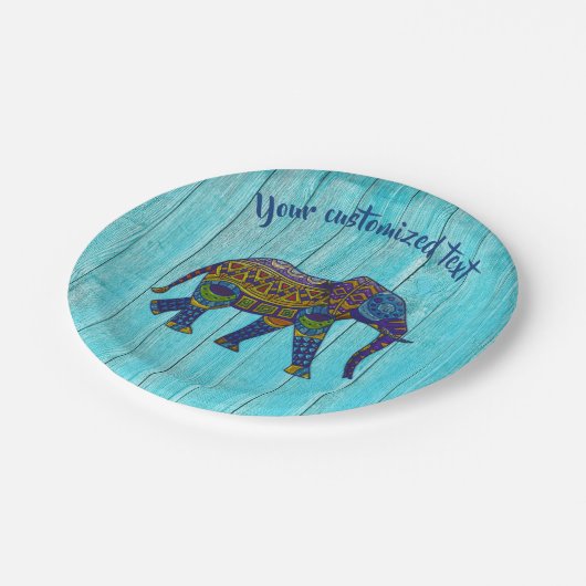 Türkisfarbene Bohemische Mosaik Elephant Paper Tel Pappteller (Schrägansicht)