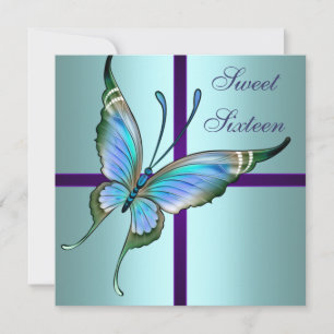 Türkisfarbene Butterfly Sweet Sixteen Geburtstagsf Einladung